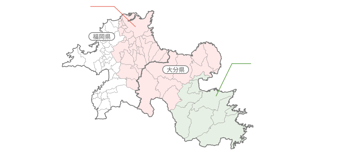 大分県福岡県の地図　対応エリア